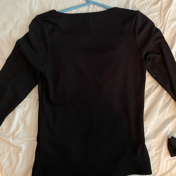 ASOS New Look Square Neck Long Sleeve Ribbed Black Top - Picture 3 of 3